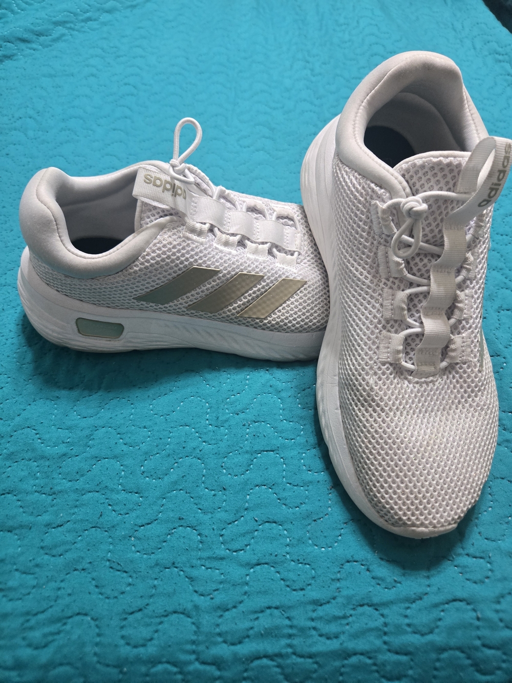 adidas White Mesh Sneakers with Silver Stripes